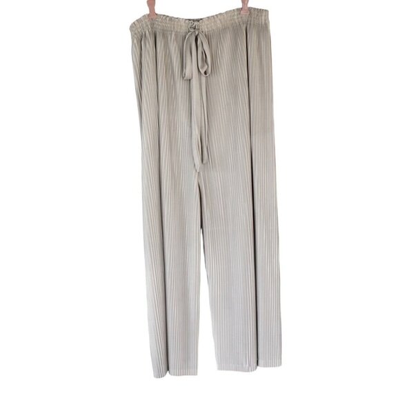 Women's Vintage Champagne Accordion Pleated  High Waist Wide Leg Crop Pants M/L - Picture 2 of 4